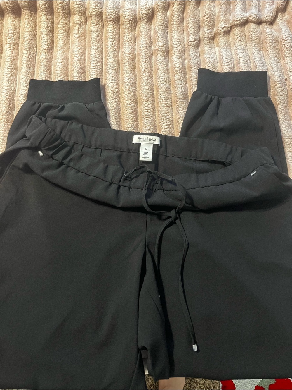 Athleta Black Drawstring Rib-Cuff Joggers
